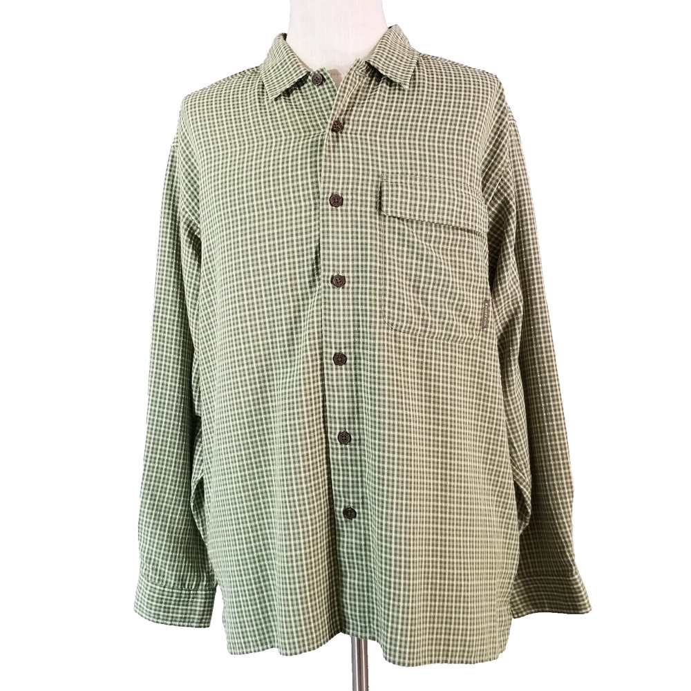 ExOfficio Buzz Off Insect Shield Shirt‎ Mens L Green Plaid Vented Outdoor